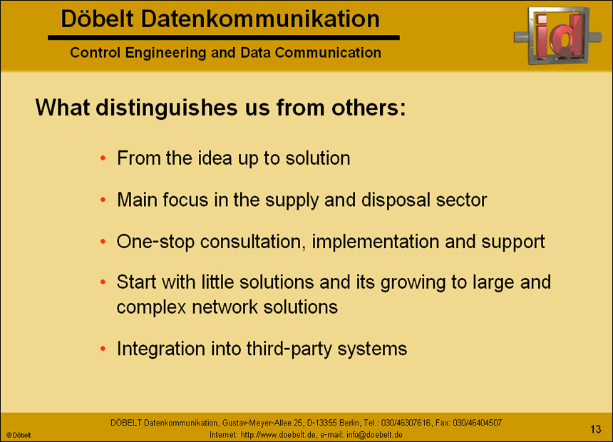 Dbelt Datenkommunikation - Product Presentation: company - Slide 13